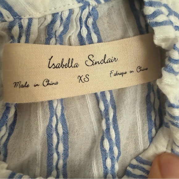Isabella Sinclair Anthropologie Blue Stripe Ruffle Sleeve Top XS - Picture 4 of 6